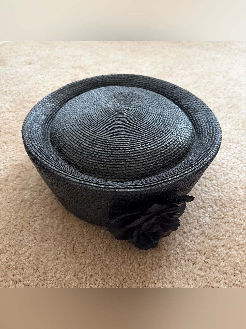 Black Structured Mini Hat w/ Flower
